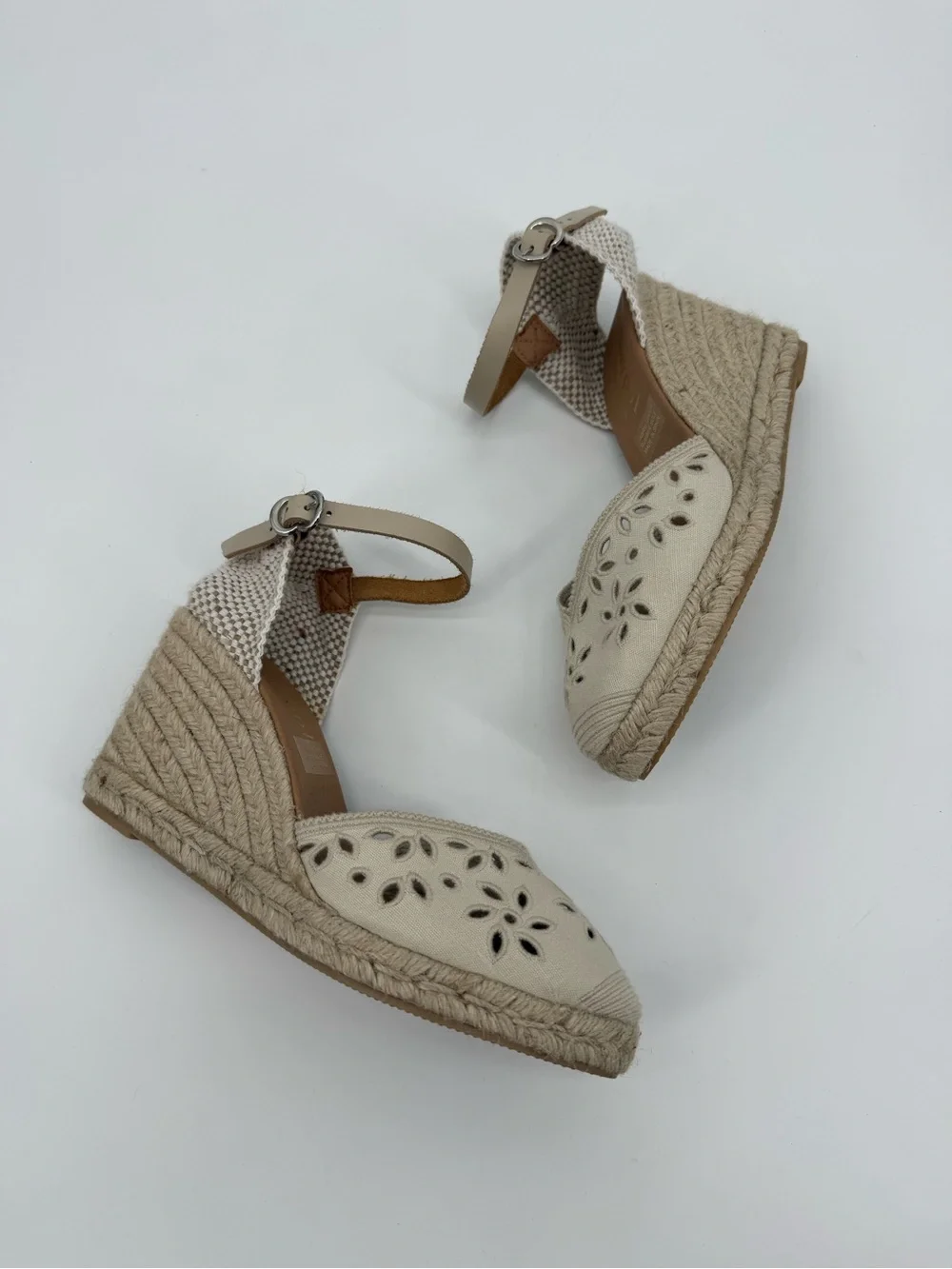 Maypol Espadrille Beige Wedges Eyelet Cutout Size EU 40 Spain Canvas 9